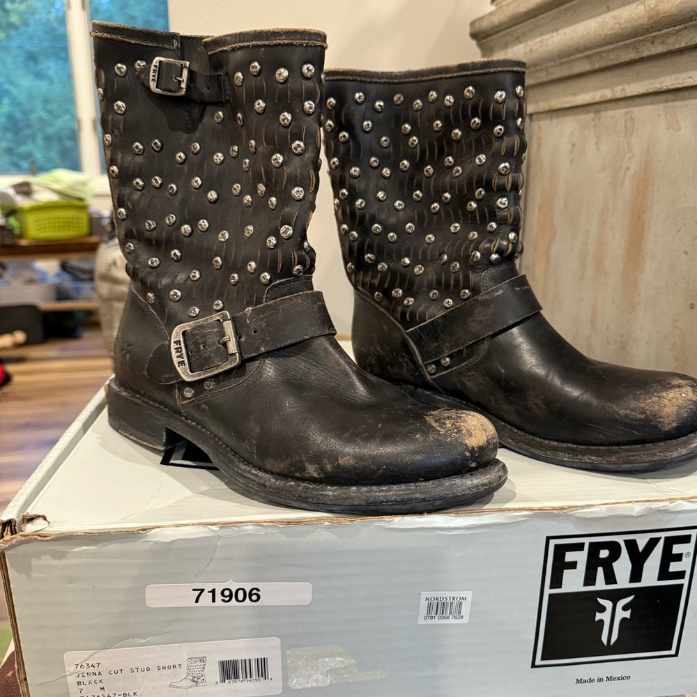 Frye Jenna Black Studded Leather Boots